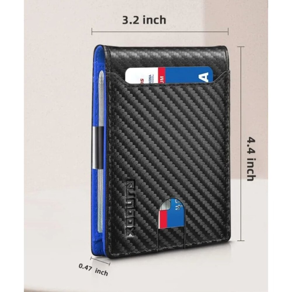 RUNBOX Wallet for Men With Money Clip Carbon Black/Blue with RFID